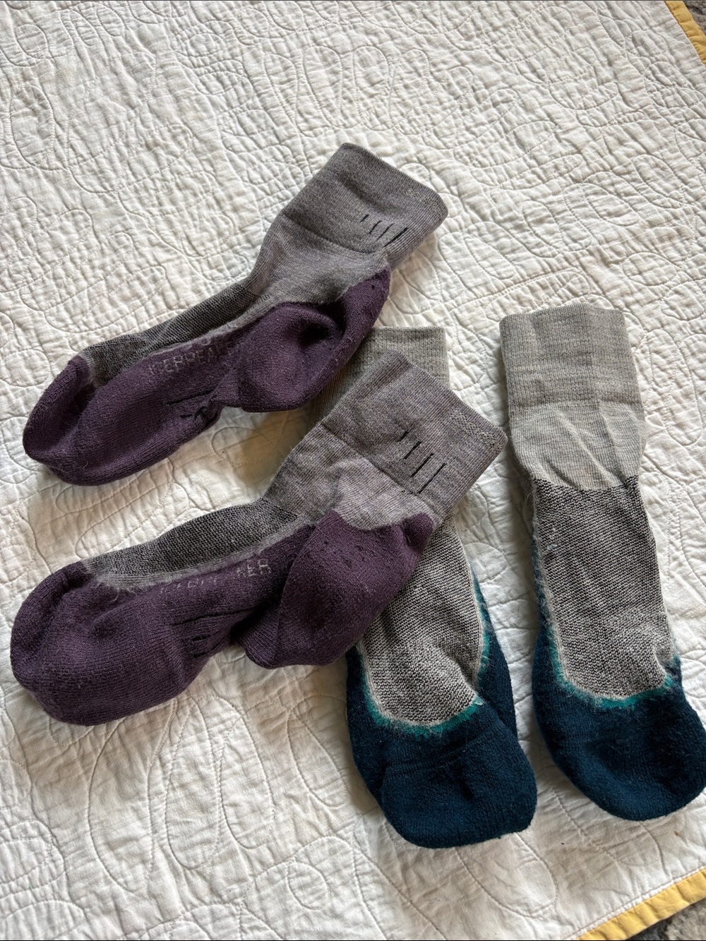 Icebreaker Athletic Crew Socks in Gray with Purple and Teal Accents